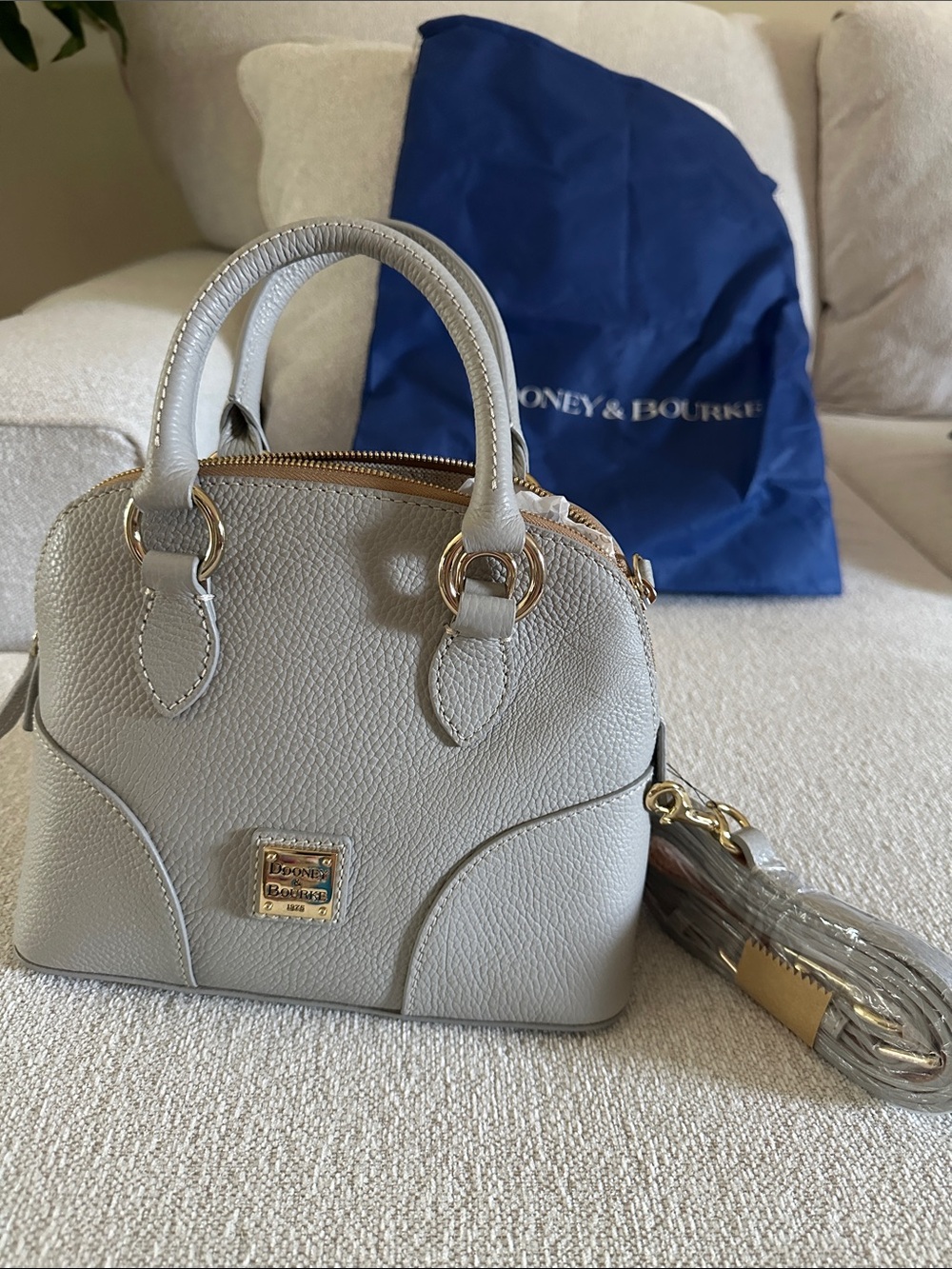 Dooney & Bourke Pebble Leather Mini Satchel in Light Gray with Gold Hardware